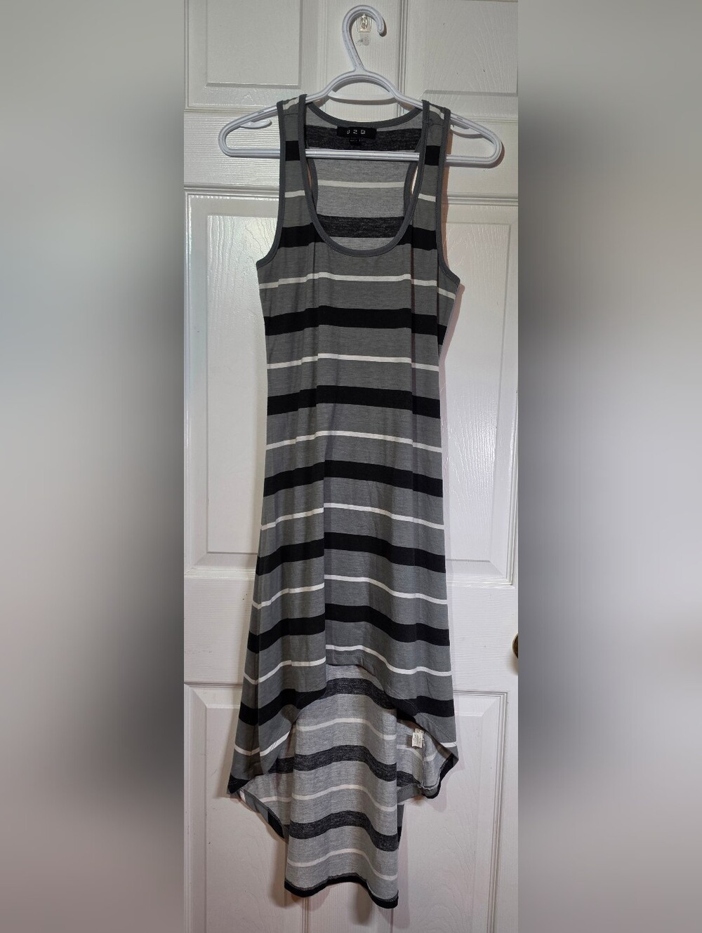 Striped Racerback High-Low Dress - Gray/Black - Picture 2 of 8